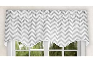 Ellis Curtain Reston Chevron Stripe Lined Scallop Valance, 50" x 17", Sterling