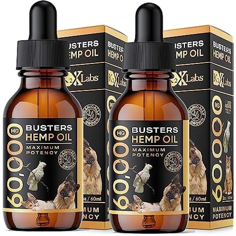 Buster's Organic Hemp Oil Large 60 Milliliters 2-Pack for Dogs & Cats - Max Potency - Made in USA - Omega Rich 3, 6 & 9 - Hip & Joint Health, Natural Relief, Calming (60,000MG) Cover