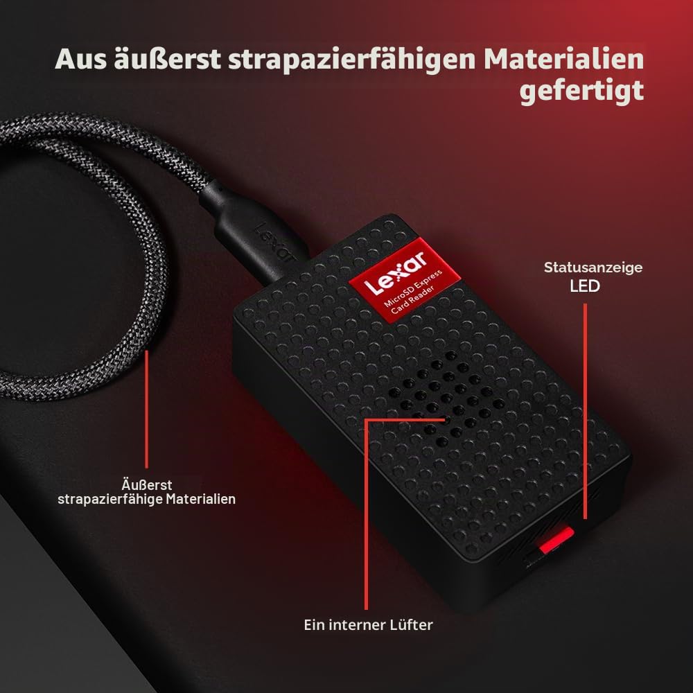 Lexar Play PRO MicroSD Express Kartenleser, USB 3.2 Gen 2, bis zu 900 MB/s Lesen, kompatibel mit Express microSD UHS-I Karte (LRW540U-RNHNG)