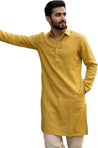 Amazon Brand - Tavasya Men Dhurandhar Style Shirt Collar Full Sleeve Ethnic Straight Kurta | Breathable Fabric | Clean Sil...