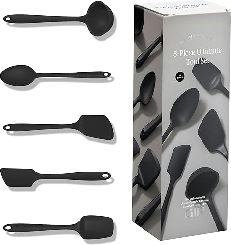 GIR: Get It Right - Juego de utensilios de cocina de silicona de 5 piezas, cucharón, espátula, abatible, cuchara y cuchara, utensilios de cocina no
