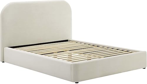 Miniatura 4 de Modway Keynote - Marco de cama moderno tamaño Queen con cabecera curva en forma de arco en Alabaster, tapizado en terciopelo de alto rendimiento,