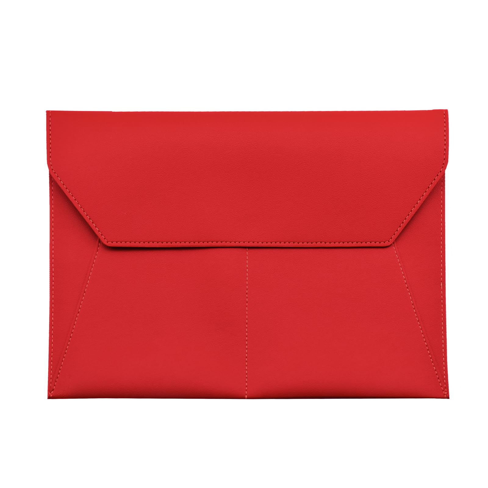 Eyintlofc PU Leather A4 File Folder Document Holder with 3 Pockets Waterproof Stylish Envelope Folder Case with Snap Closure (Red)