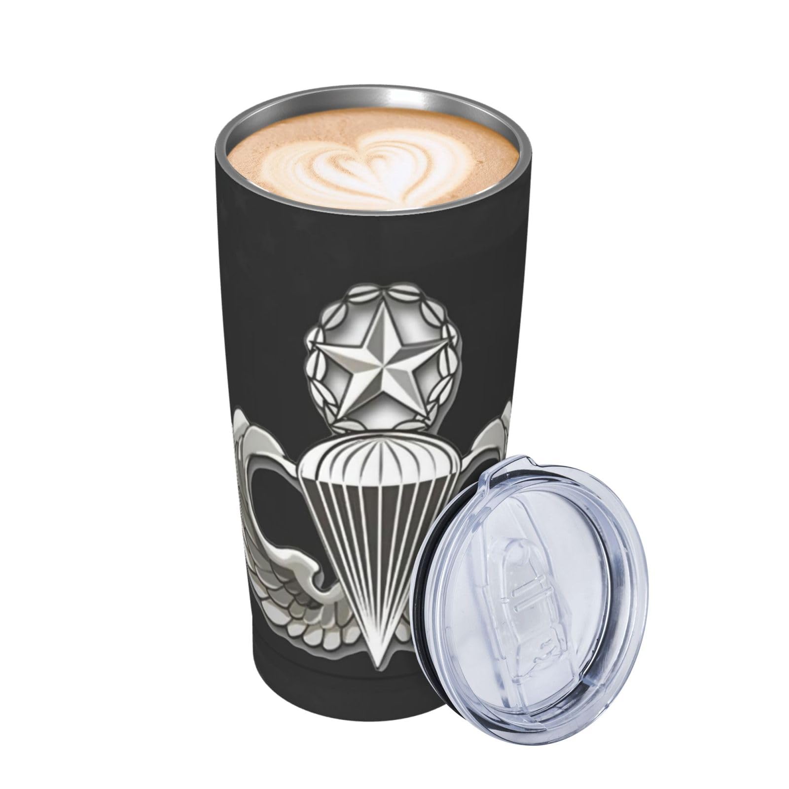 Us airborne master parachute wings jump stainless steel with lid and straw travel coffee mug double wall insulated cup leakproof for cafe office 20 oz