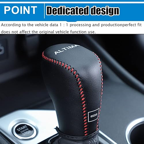 Miniatura 6 de Funda protectora automática de cuero genuino para palanca de cambios, accesorios para el interior del automóvil (costuras rojas) para Nissan Altima