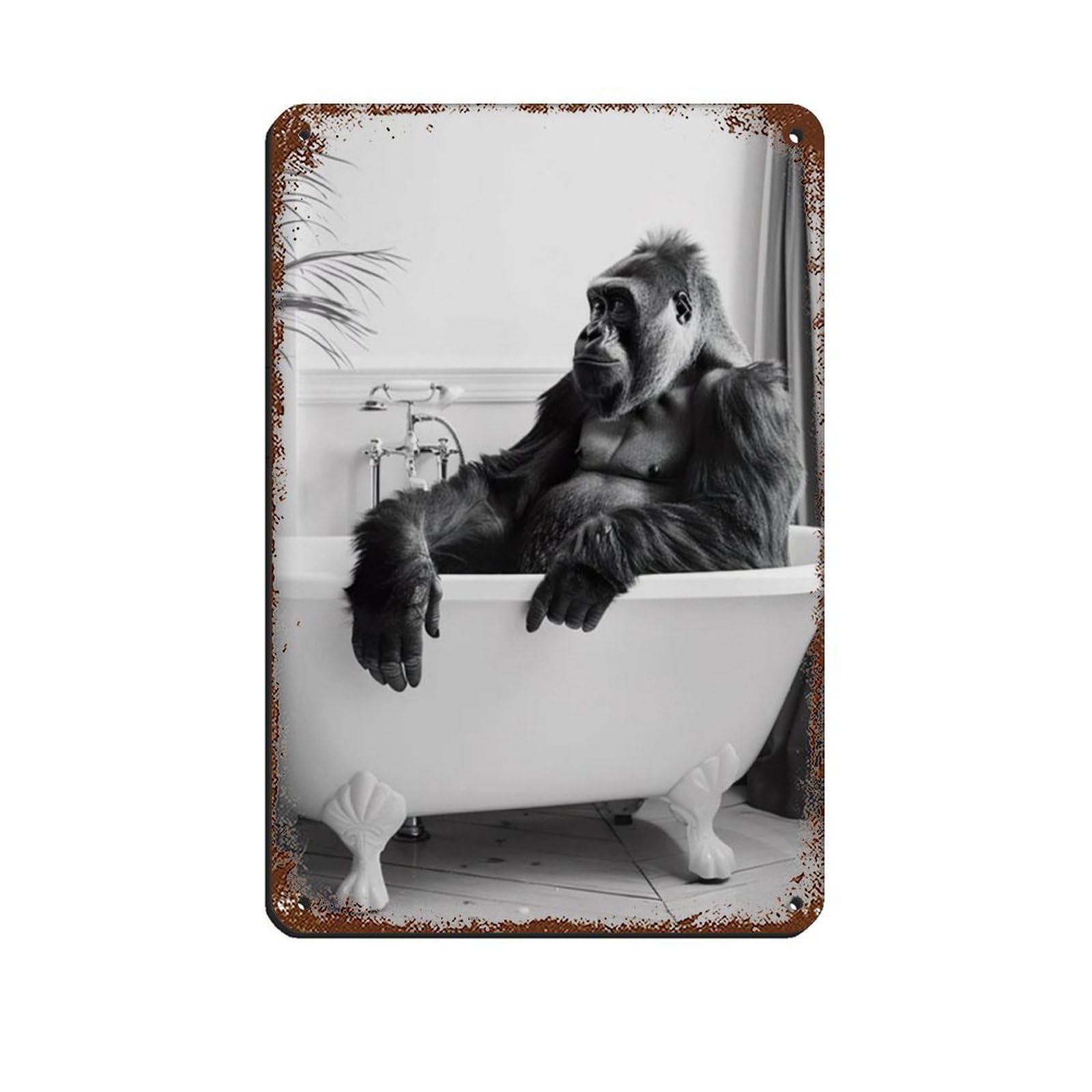 Gorilla in The Bathtub, Funny Animal Poster Tin Sign Vintage Metal Pub Club Cafe Bar Home Wall Art Decoration Poster Retro 8x12inch(20x30cm)