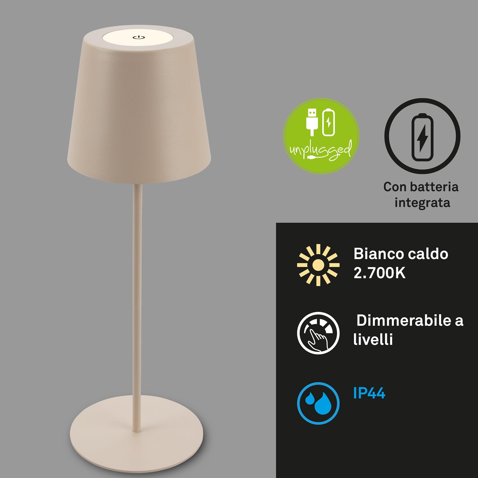 BRILONER - Lampa stołowa LED bezprzewodowa, ściemniana, regulowana wysokość, lampka nocna i do czytania, akumulatorowa, 36x10,5 cm, beżowy – praktyczne i eleganckie światło
