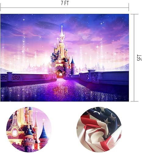 Miniatura 2 de MME Fantasía Púrpura Fondo de Castillo de dibujos animados para Fiesta de Cumpleaños 7x5ft Hada Wallpaper Photo Booth Props LSME1471