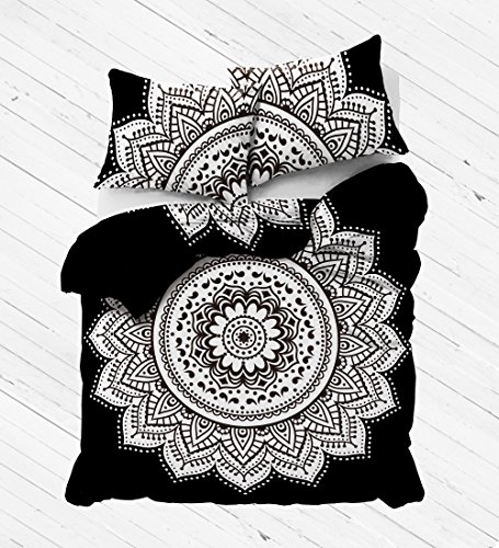 Madhu International Exclusive Black and White Mandala Duvet Cover with Pillowcases, Mandala Bedding, Mandala duvets, Mandala Bedroom Decor, Boho Comforter Cover
