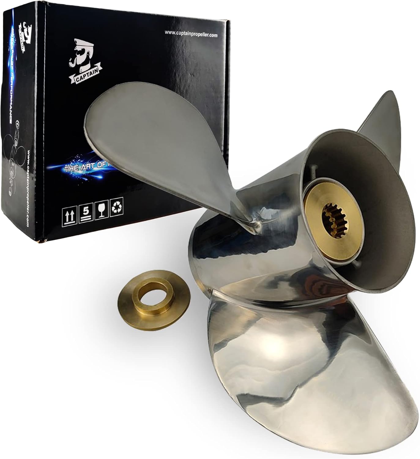 Boatman Outboard Propeller SS Fit BRP,Johnson,Evinrude,OMC Stern Drive Boat Engines 40HP -140HP 3 Blades 13 Spline Tooth RH