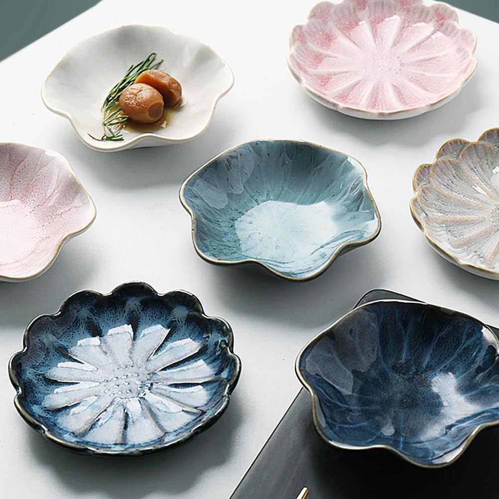 Amosfun Sunflower Disc Ceramic Sauce Dishes Set of 3 Flower Shaped Mini Side Plates for Soy Sauce Seasoning Condiments Tableware