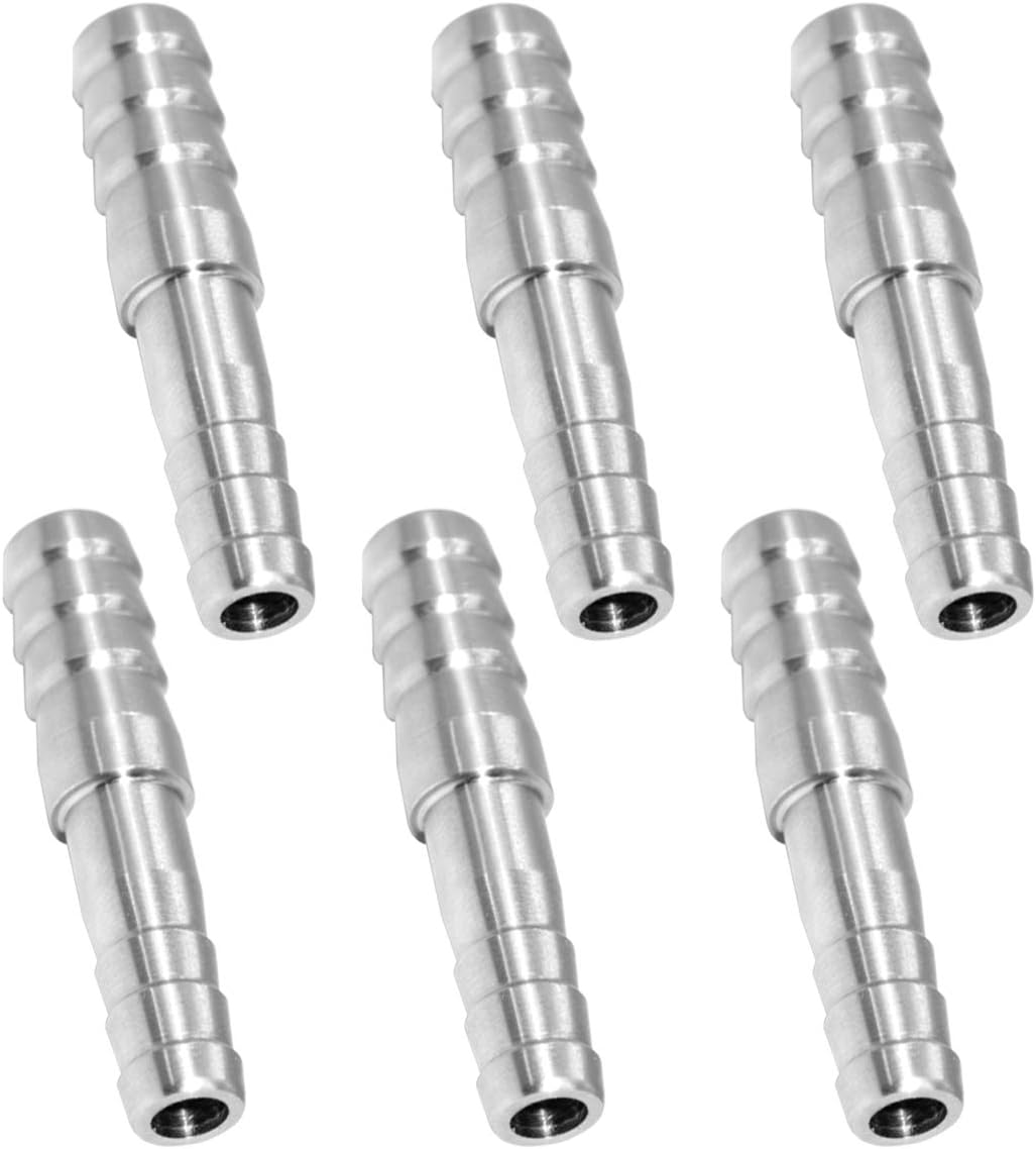 CellarBrew Splicer Mender Stainless Steel 5/16" Barb x 1/4" Barb Reducing Joiner Union Hose Barb Fitting Air Water Fuel (Pack of 6)
