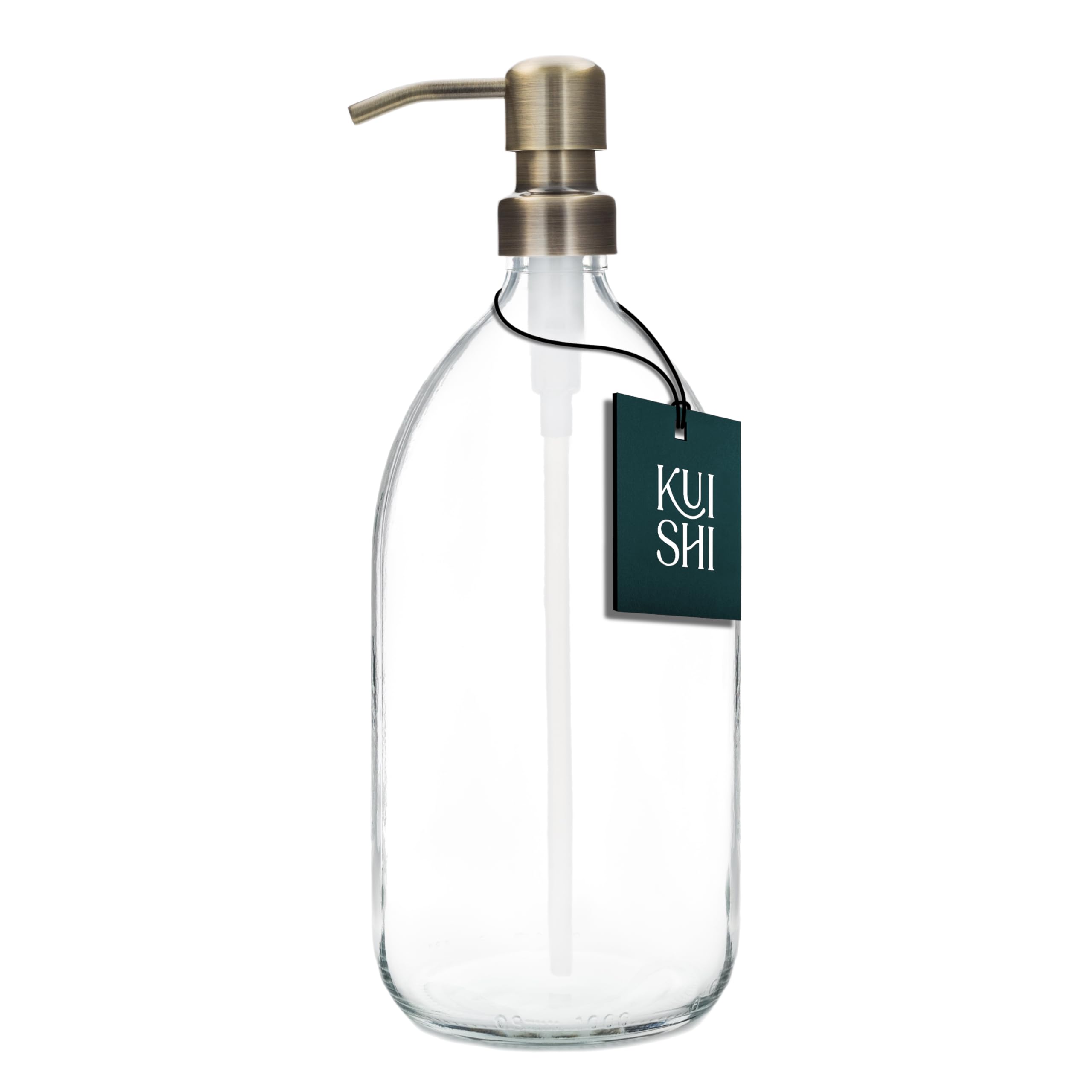 Kuishi Gold 1000Ml Glass Soap Dispenser With Stainless Steel Pump - Refillable Bpa-Free Hand Soap Dispenser For Kitchen & Bathroom, Clear