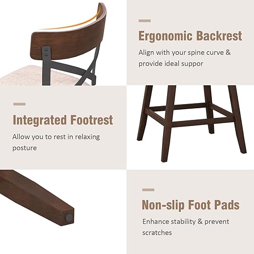 Miniatura 8 de COSTWAY Juego de 2 taburetes de bar, sillas ergonómicas giratorias de altura de mostrador de 25 pulgadas con asiento acolchado, respaldo abierto en