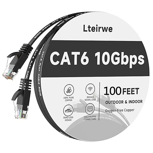 Miniatura 9 de Cable Ethernet CAT6 de 30 pies de alta velocidad plano de 500 MHz ancho de banda velocidad de transmisión 10 Gbps, más rápido que Cat 5e/CAT5.