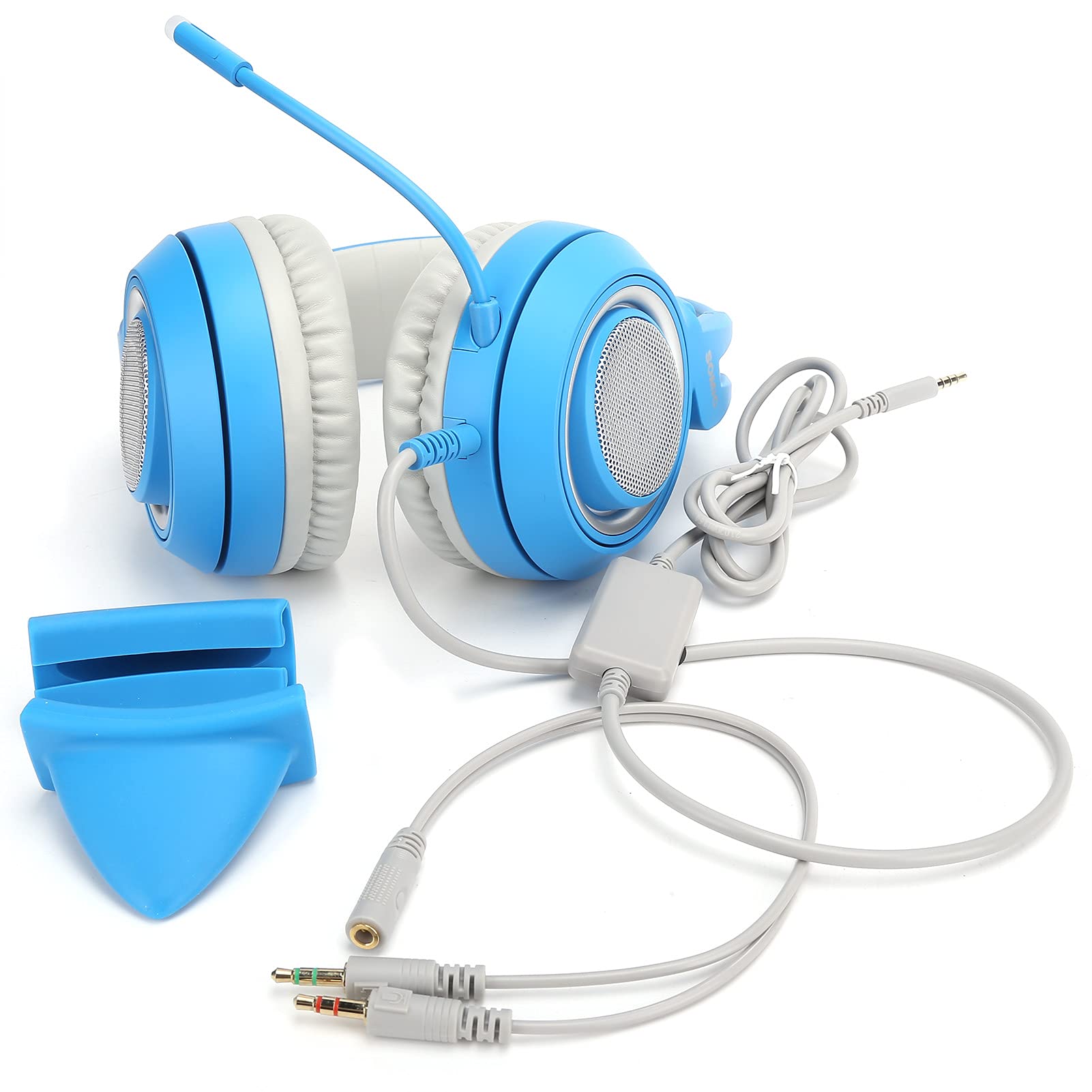 Lazmin112 Cuffie da Gioco con Orecchie di Gatto da 3,5 Mm per PC, Riduzione del Rumore Comfort Cuffie Stereo Professionali Universali con Microfono (Blu)