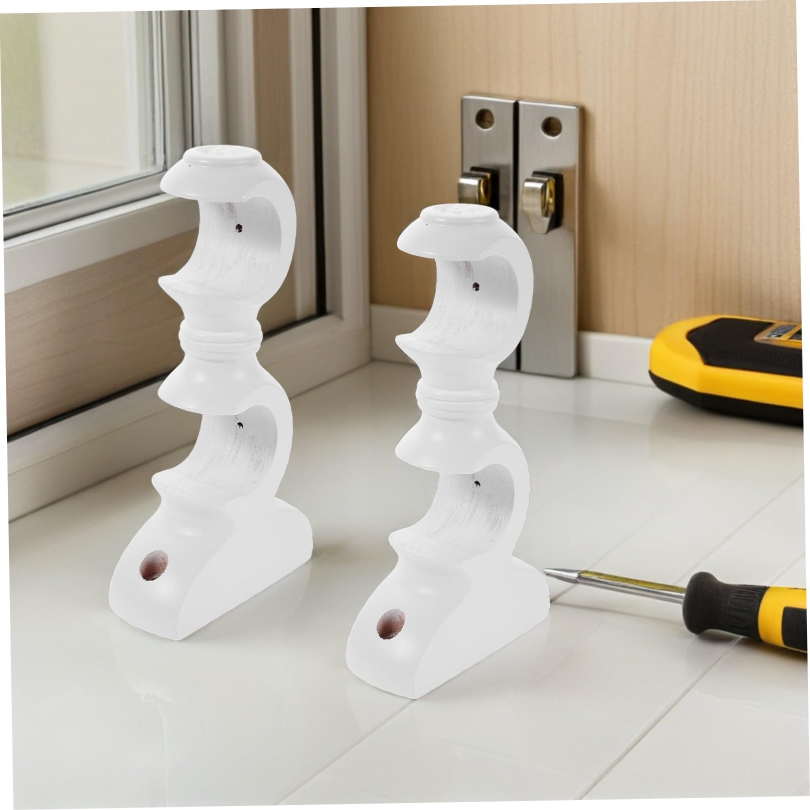 SHINEOFI 4 Pezzi Supporto Doppio Accessorio Resistente per Bastone Base Robusta in Legno per Montaggio Finestra per Tende in Legno