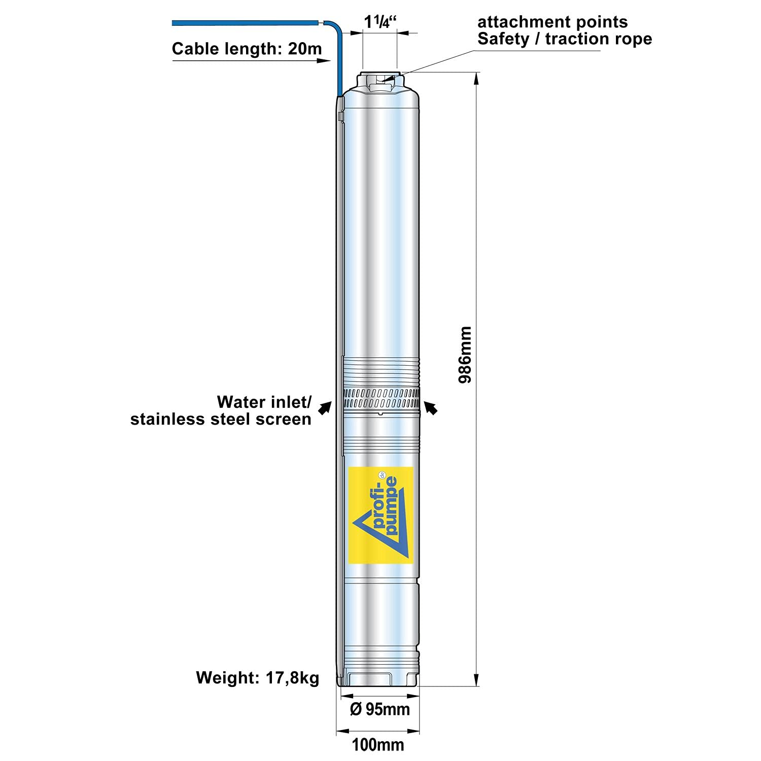 Tiefbrunnenpumpe 1100 Watt - Robuste Edelstahl-Pumpe Für Brunnen Bis 40 Meter