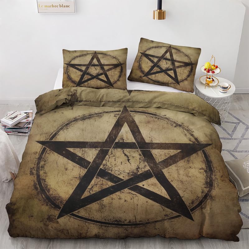 QEODAH Pentagramm Bettwäsche 135x200 Cm – 2er Set, Mikrofaser, Mit Reißverschluss & Eckbändchen