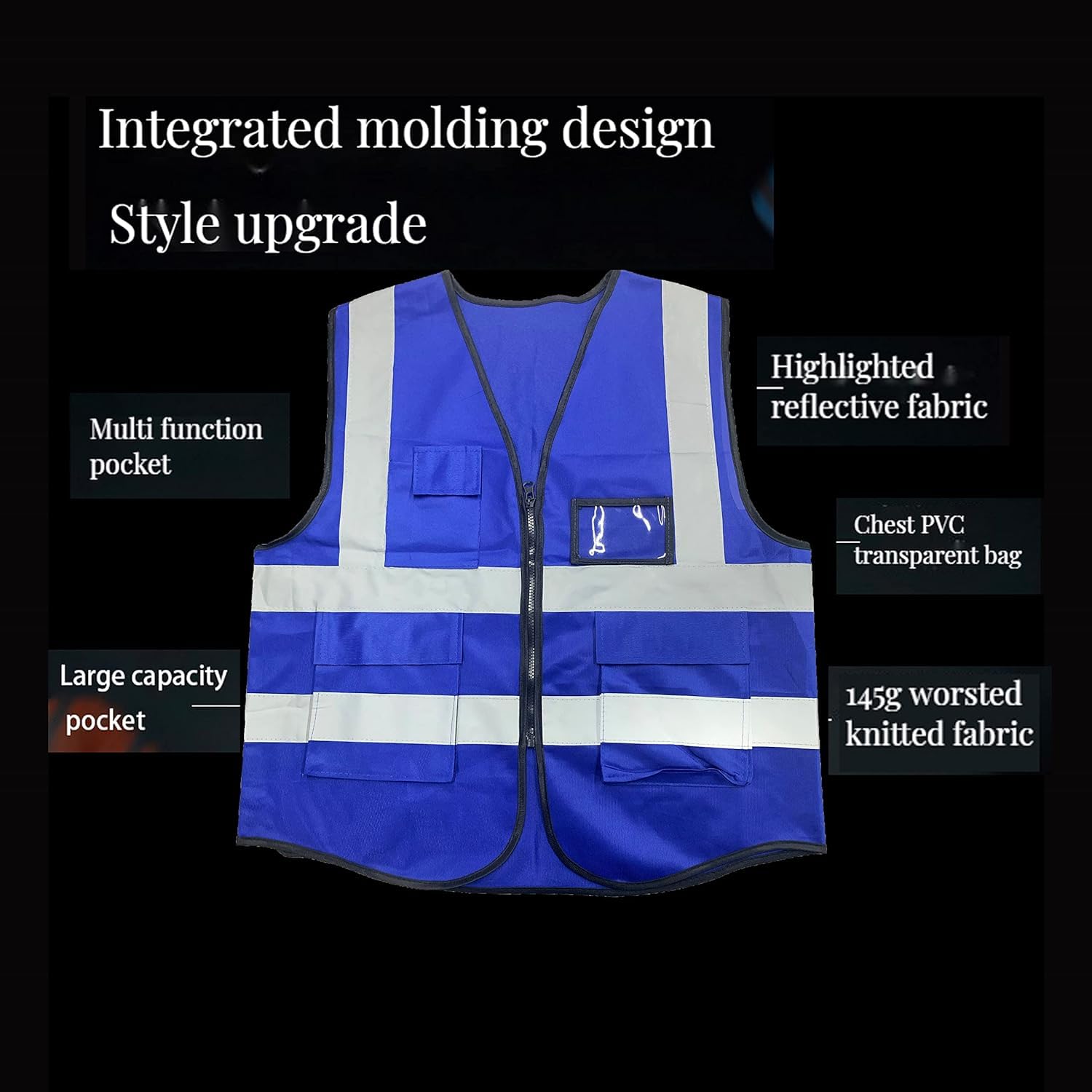High Visibility Reflective Safety Vest with Pockets and Zipper for Men Women Work Construction Vest (Blue)