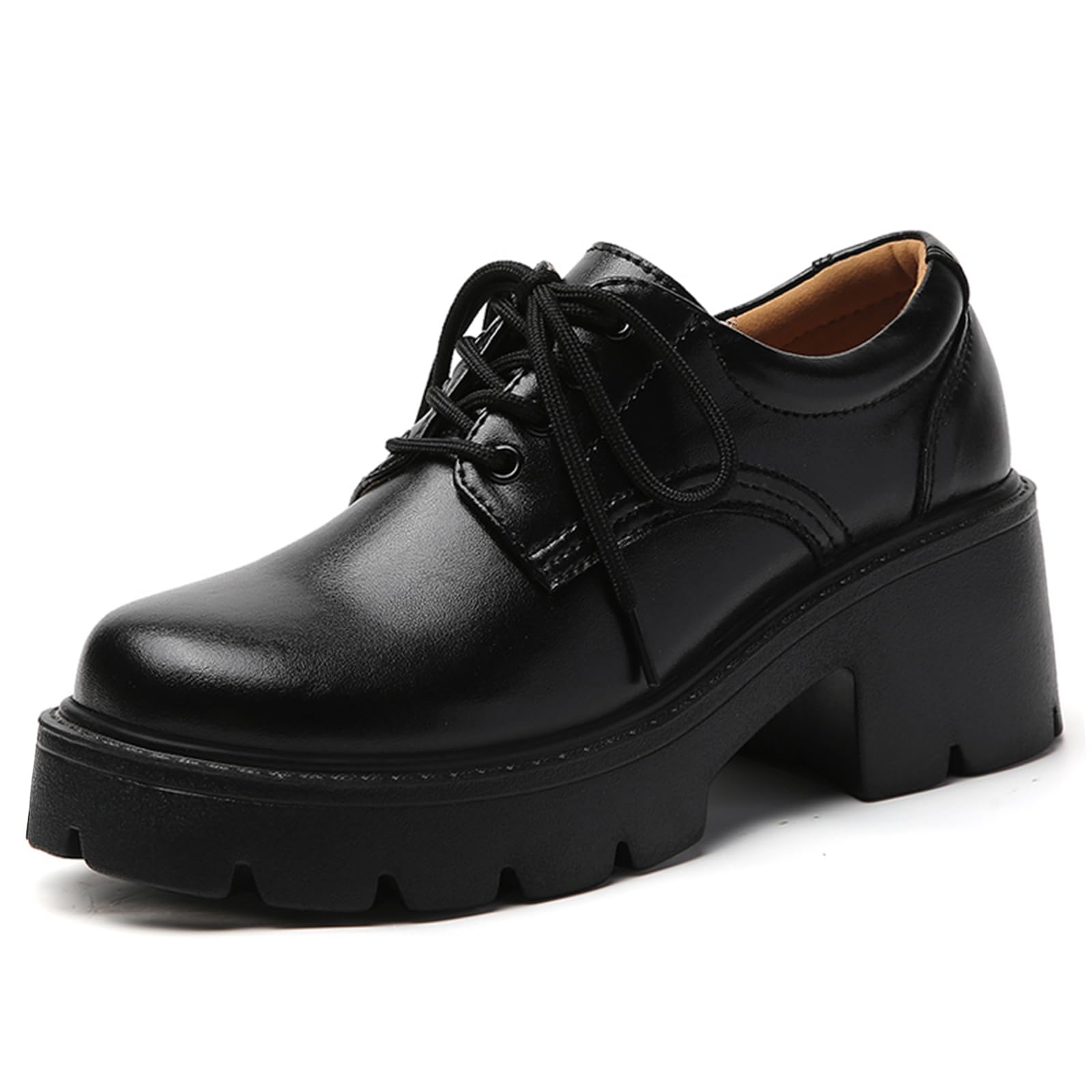 Platform Oxford Shoes for Women Womens Oxfords Lace-Up Chunky Heels Womens Platform Shoes Business Casual Comfortable Dressy Office