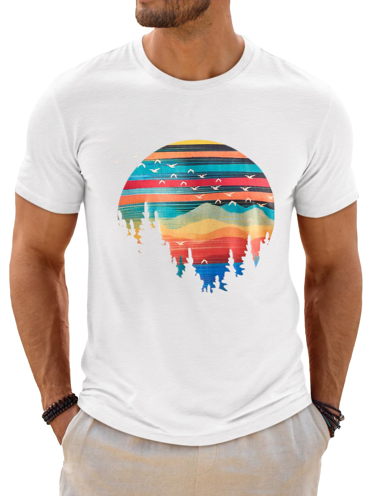 Mens Short Sleeve T-Shirts Graphic Crewneck Casual Printed Tee Summer Beach Hawaiian Vintage Shirts