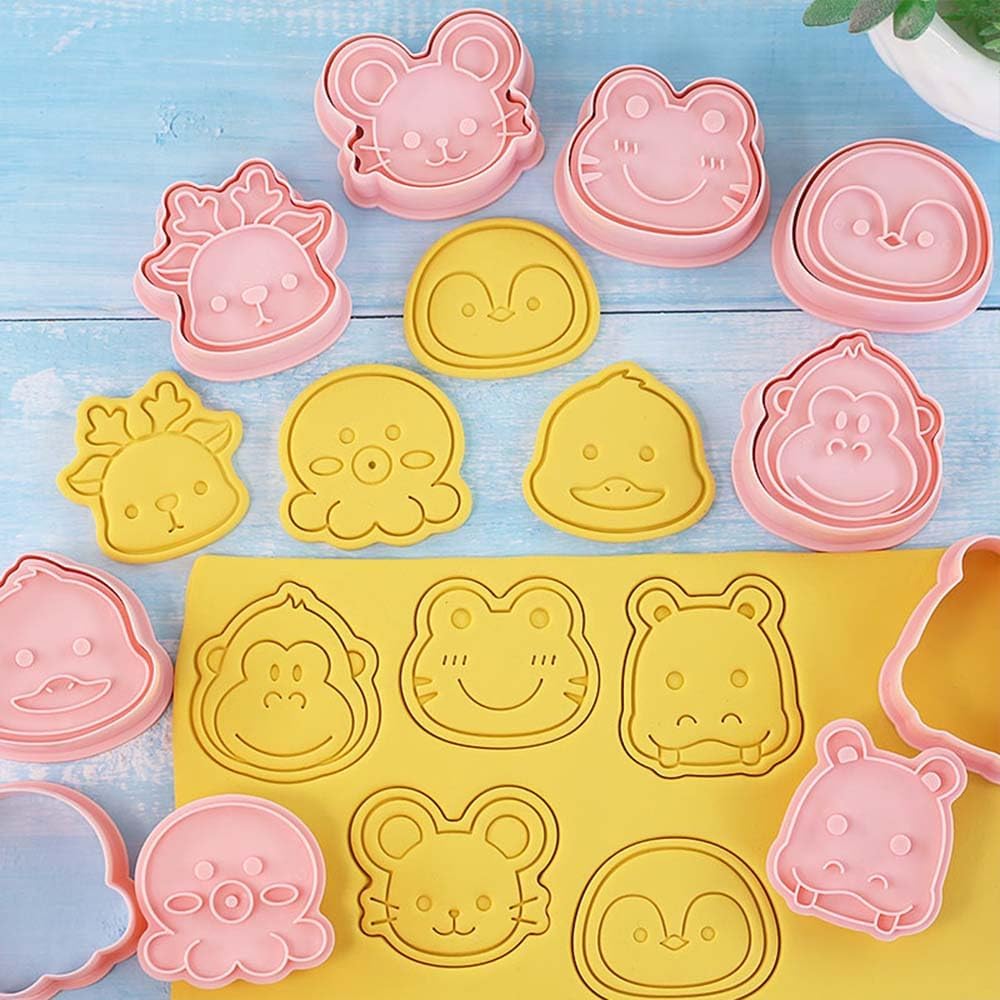 8 Mini Animal Cookie Cutters Set, 3D Raised Design Animal Embossing Stamps, Duck, Hippo, Deer, Gorilla, Octopus, Penguin, Mouse, Frog, Baking Molds (Forest-1) - Image 7