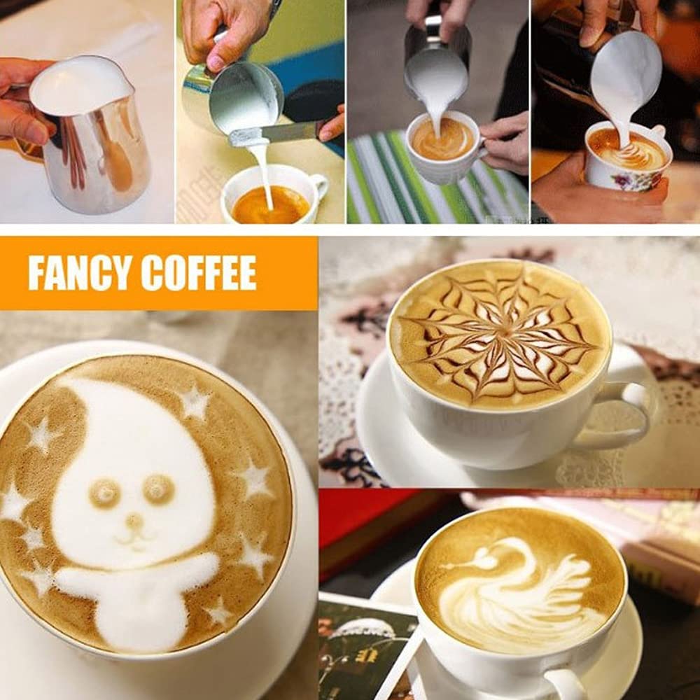 Paquete de 2 jarras de espuma de leche de 900 ml, jarras de vapor de acero inoxidable para leche/café/capuchino/latte art barista, jarra de leche con bolígrafo artístico (2)