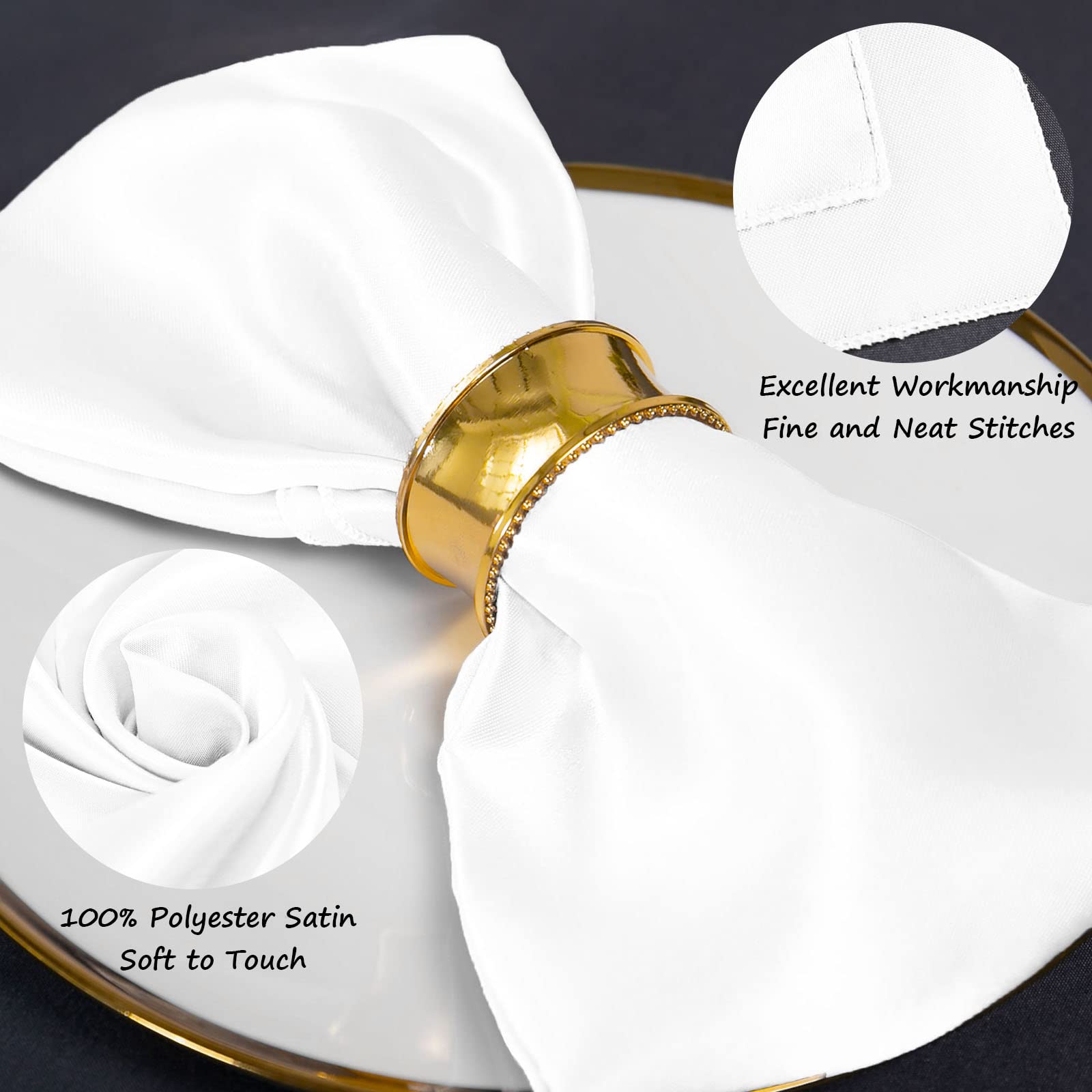 SiinvdaBZX 100 Stück Satin-Stoffservietten, 30.5x30.5 cm, quadratische, weiße Satin-Servietten, seidig weiche Abendessen-Servietten oder Taschentuch für Hochzeit, Erntedankfest, Weihnachtsdekoration