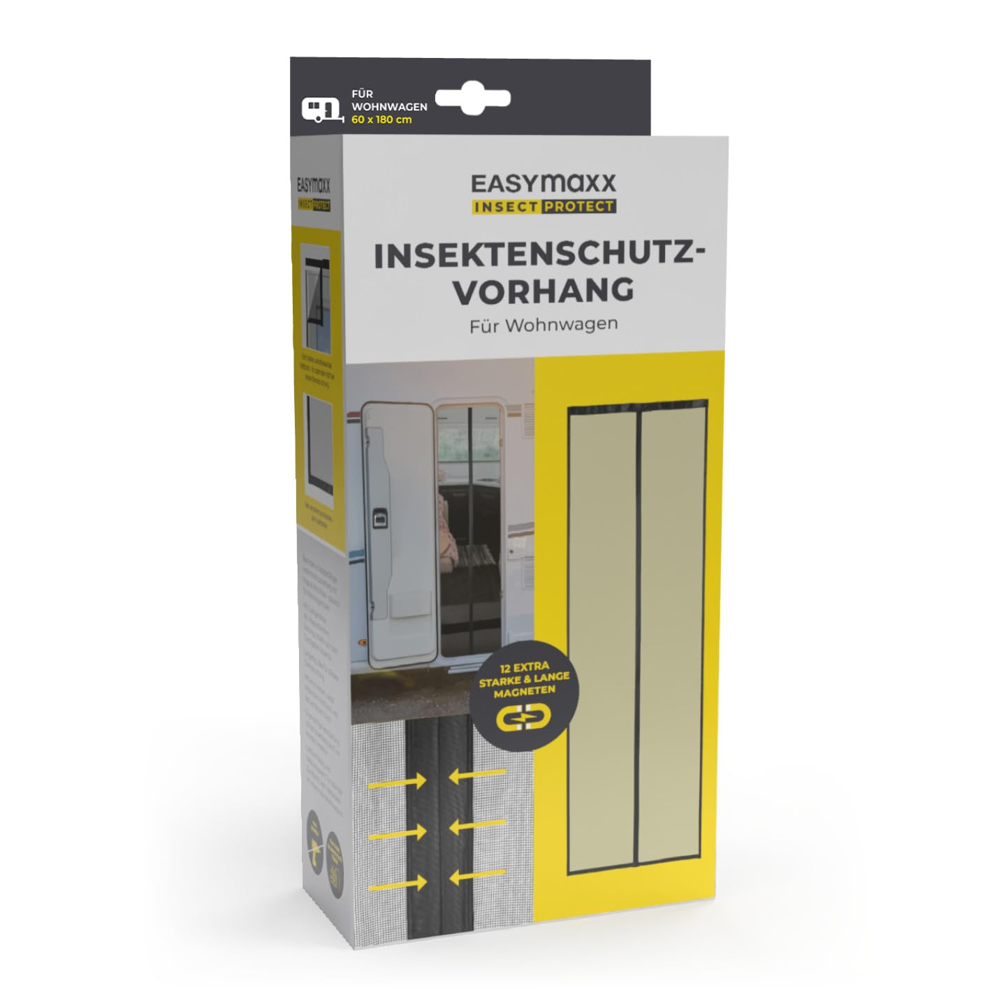 EASYmaxx Zanzariera per carrello da campeggio, 60 x 180 cm, protezione XXL porta magnetica, chiusura automatica