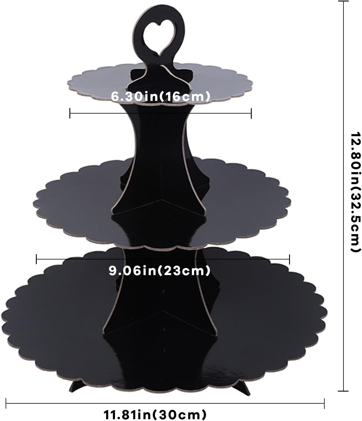 2 Pack Cardboard Cupcake Stand 3- Tier lace Edge Dessert Stand, Cardboard Cupcake Stand (O-Black)