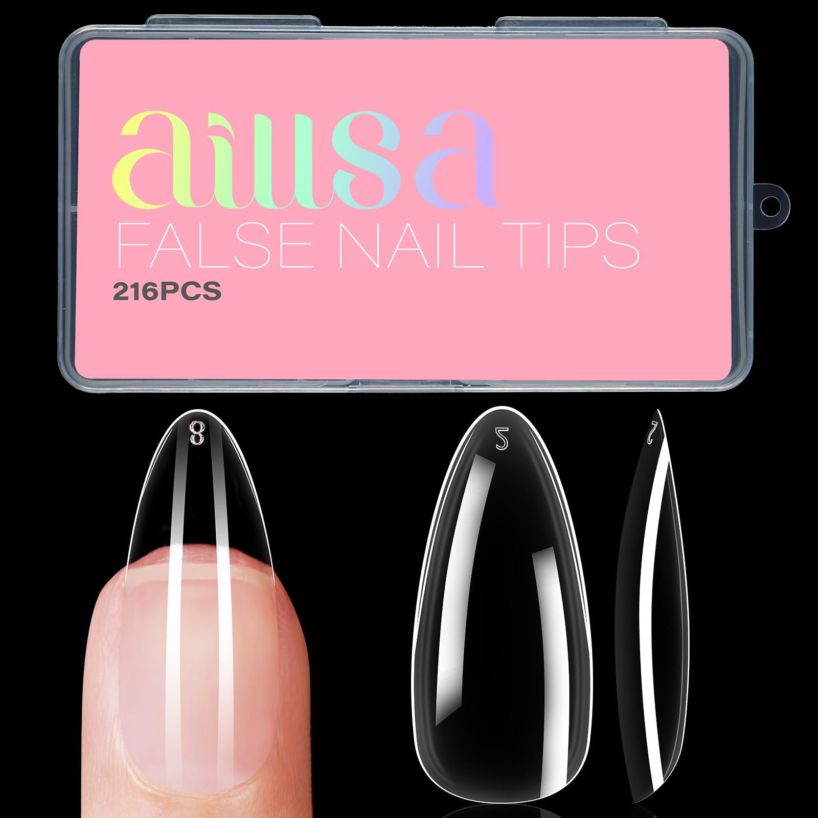 Amazon | AILLSA ミディアムアーモンドネイルチップ ソフトクリア