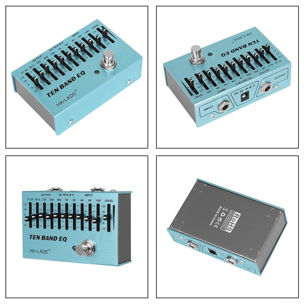 Besttoolifes Pedal ecualizador de ecualizador de 10 bandas, pedal de efecto de guitarra, efecto de ajuste de graves de salida de 10 bandas