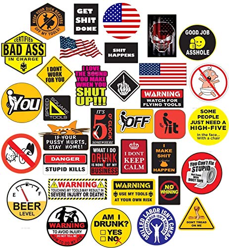 35 Hard Hat Sticker,Tool Box Stickers- 100% Plastic(Vinyl), Funny Decals Construction, Electrician, Oilfield