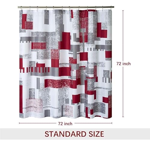 Yostev Red Geometric Shower Curtain Set With Metal Hooks,Red And Black White Modern Fabric Shower Curtain For Bathroom Bathtubs,Washable Waterproof,72X72 #TOP6