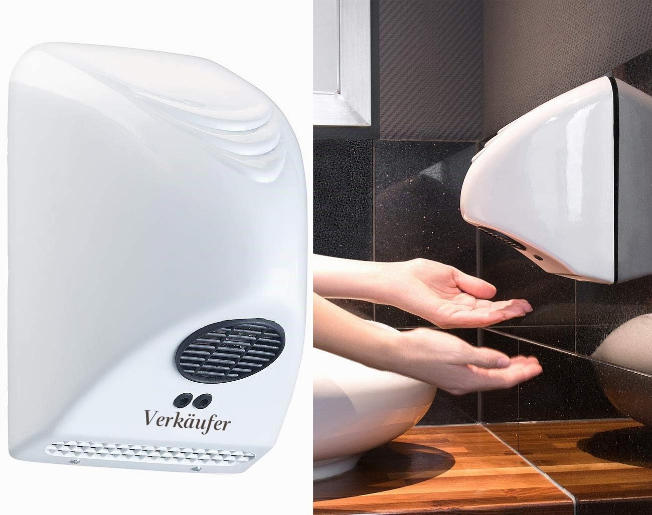 Sichler Haushaltsgeräte Händetrockner Gastro: 2er-Set automatische elektrischer Händetrockner zur Wandmontage (vollautomatische, Wandhandtrockner, WC)