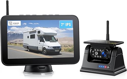 Miniatura 9 de ZEROXCLUB Cámara de respaldo inalámbrica solar magnética HD 1080P 10 pulgadas DVR Monitor, doble cámara RV sistema inalámbrico para enganche,