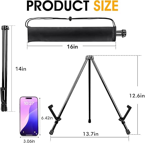 Miniatura 2 de AROIC Caballete de exhibición instantánea de mesa de 14 pulgadas, paquete de 3 caballetes de trípode de mesa plegable portátil y ajustable de acero