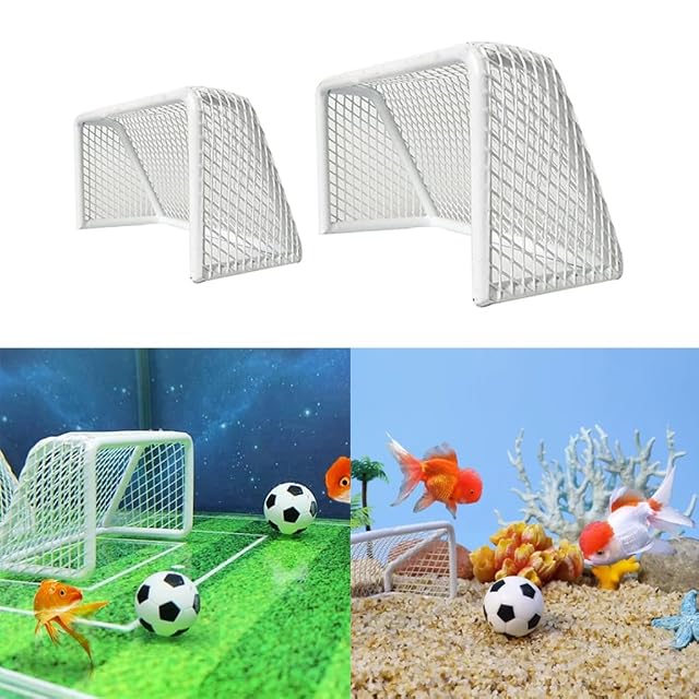 Foto 2 de 8 de Vdaxvme Portería de fútbol de metal para acuarios, peceras, decoración para hundirse, paisajes, peceras