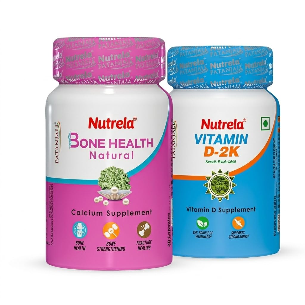 Nutrela Bone Health Natural (30 Capsules) and Vitamin D-2K (60 Chewable Tablets) Combo Pack-image-0