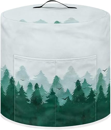 Cubierta redonda para olla a presión con estampado de bosque verde con bolsillo de almacenamiento, cubierta protectora para electrodomésticos de