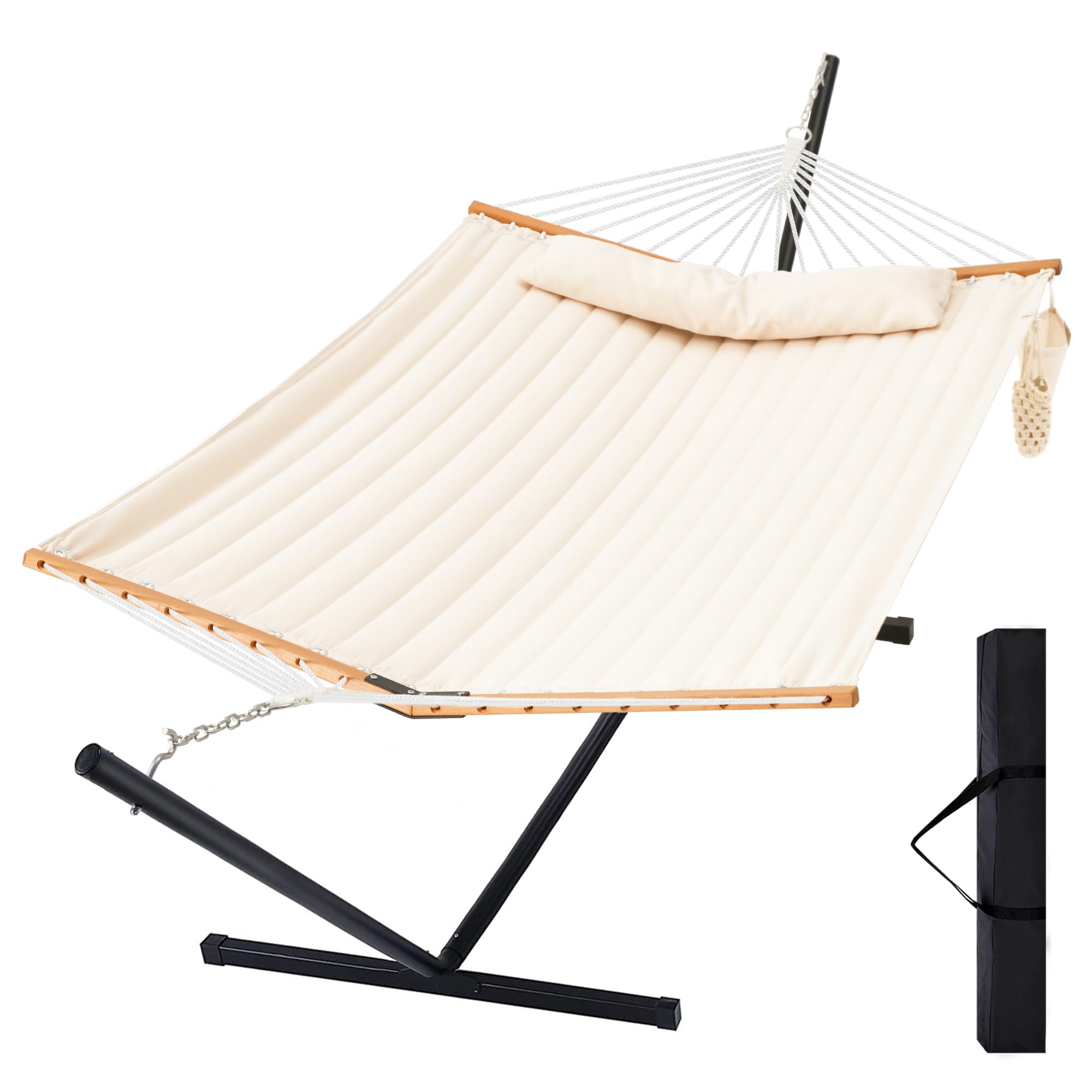 Antifir Two Person Hammock with Stand, Heavy Duty Outdoor Patio Hammock with Portable Steel Stand for 2 Person, Large Double Hammocks,480lbs Capacity.(Off White)