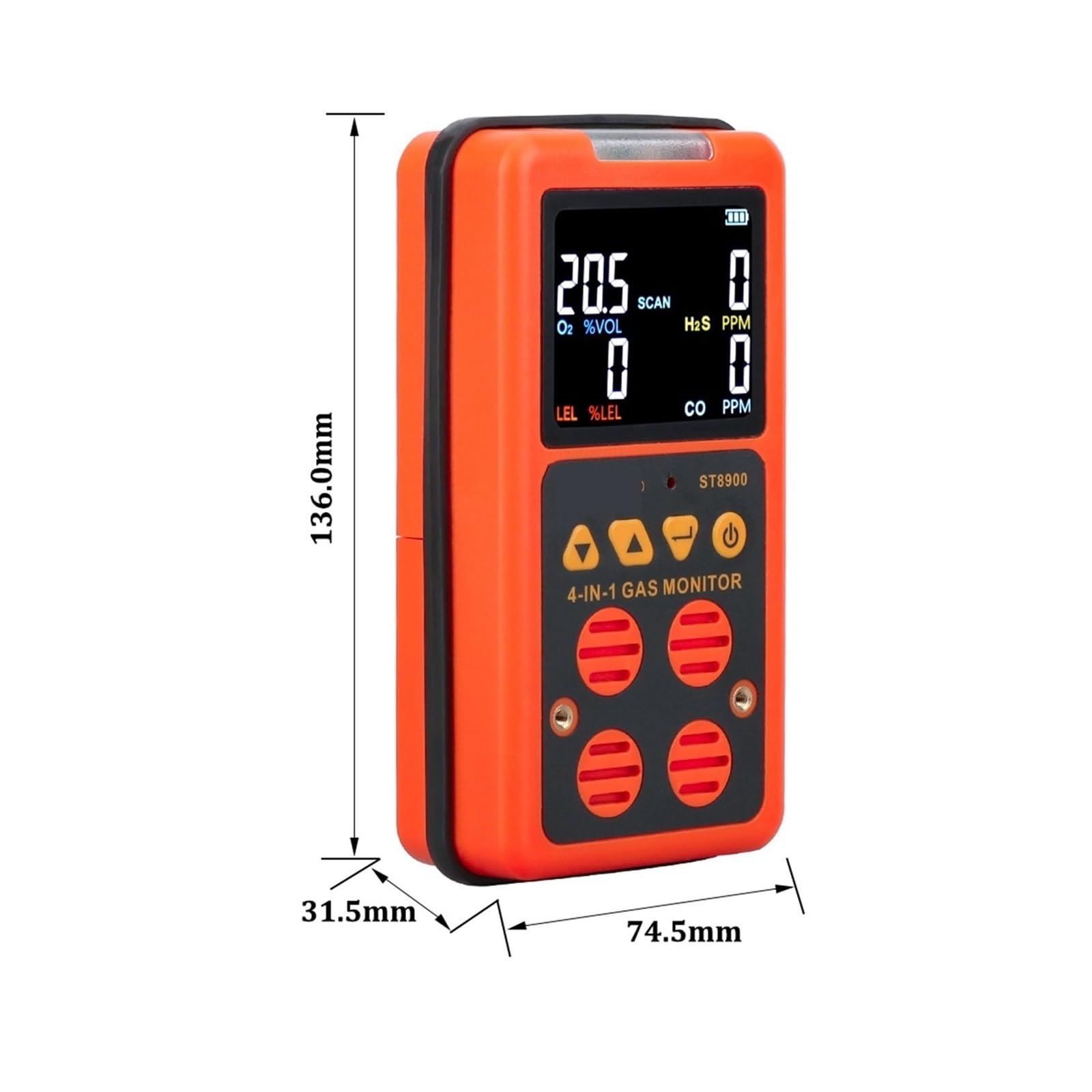Gaswarngerät, 4-in-1-Mehrfachgasdetektor, Gasmonitor, Sauerstoff, O2, Schwefelwasserstoff, H2S, Kohlenmonoxid, CO, brennbares Gas, UEG, Gasanalysator, Messgerät Für Arbeit und Zuhause