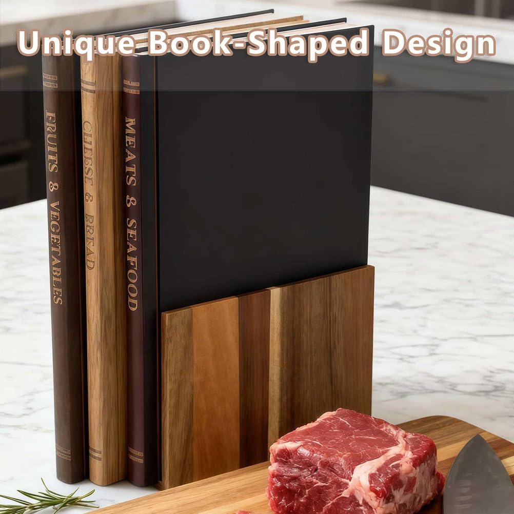 APLUSH Cutting Board Library,Book Cutting Board Set with Wooden Stand, Non-Slip Easy To Clean Cutting Boards for Kitchen for Fruits, Vegetables, Meat And Bread,Unique Gift for Book Lovers And Chefs