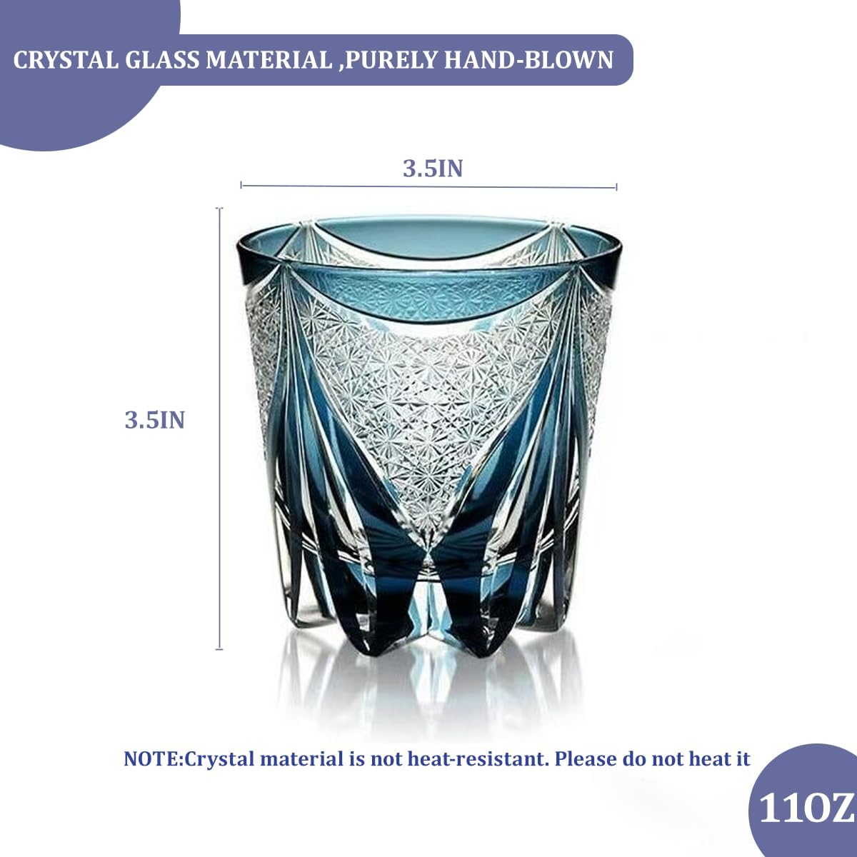 Hand Cut Crystal Whiskey Glass with Gift Box,Hand Engraved 11 oz Old Fashioned Glasses,The Edo style Blue-green Crystal Drinking Glassware For Scotch, Bourbon, Liquor and Cocktail Drinks