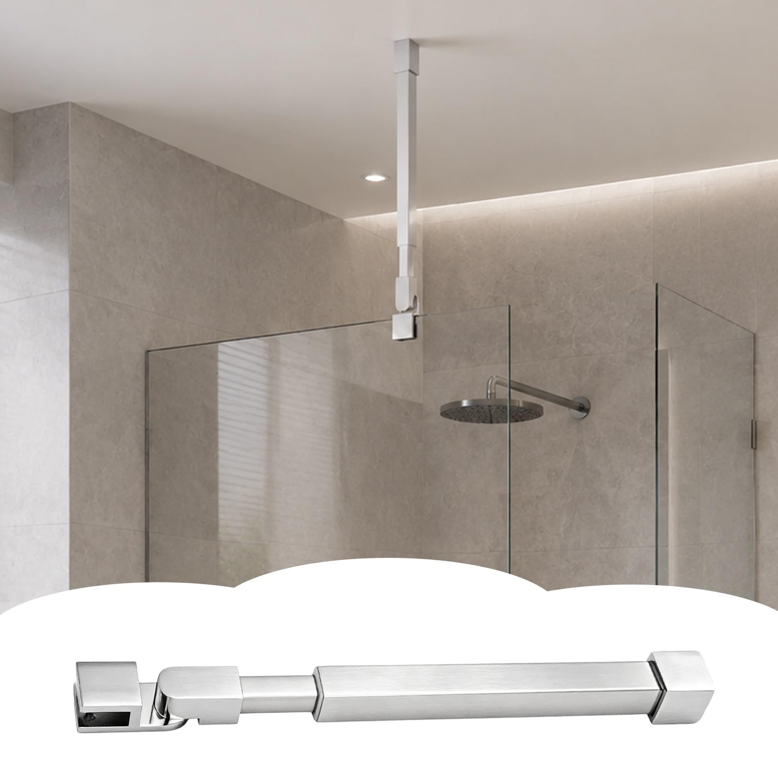 Adjuble inless - Barra di supporto per porta della doccia in acciaio – Asta bilizer da soffitto a pavimento e morsetto per bagno, 30-45 cm / 11.8-17.7in, Ch spazzolato