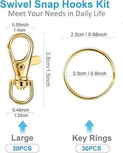 Miniatura 10 de YHYZ Llavero dorado con clips a granel (60 unidades, pequeños), 30 ganchos giratorios con cordón (1.286 pulgadas) x 30 piezas + 30 llaveros para