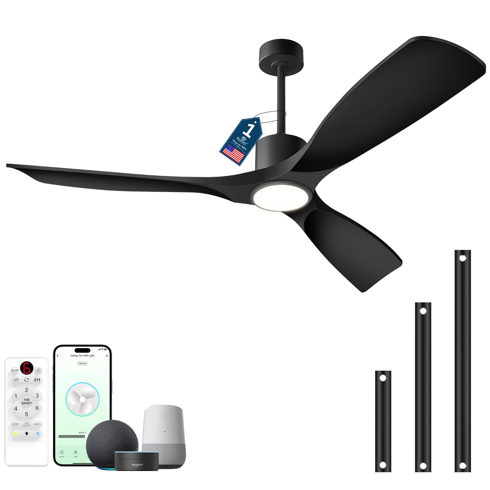 Photo 1 of BOOSANT Ceiling Fans with Lights, Ceiling Fans with Lights and Remote Control, 52 inch Black Modern Smart Ceiling Fan with Light, Outdoor Ceiling Fans for Patios 3 Blade Bedroom Living Room?Black?