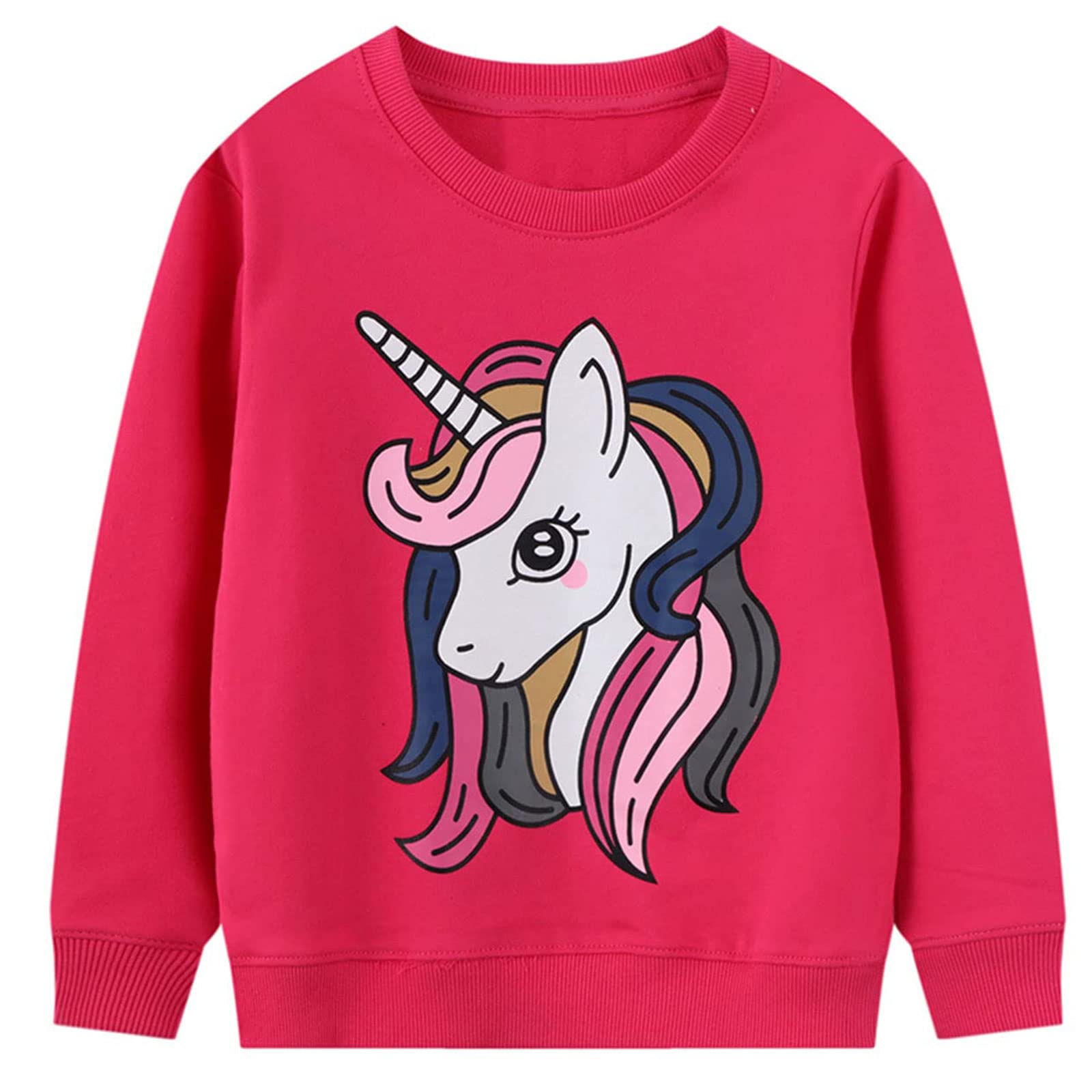 JinBei Niña Camiseta Ropa Manga Larga Sudadera Cuello Redondo Jersey Impresión de Unicornio Pull-Over con Algodón Casual Top 2 3 4 5 6 7 años