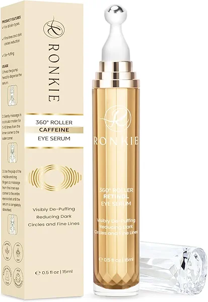 RONKIE Eye Cream for Dark Circles: Under Eye Cream with Caffeine Retinol - Reduces Under Eye Bags and Fine Lines Gold